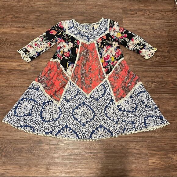 Anthropologie Inez Swing Dress by Vanessa Virginia Patchwork Multicolor Size 2 - Picture 4 of 16